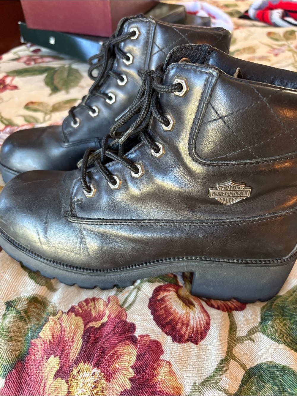 Size 8 Black Lace-Up Harley Davidson Leather Women's Ankle Boots
